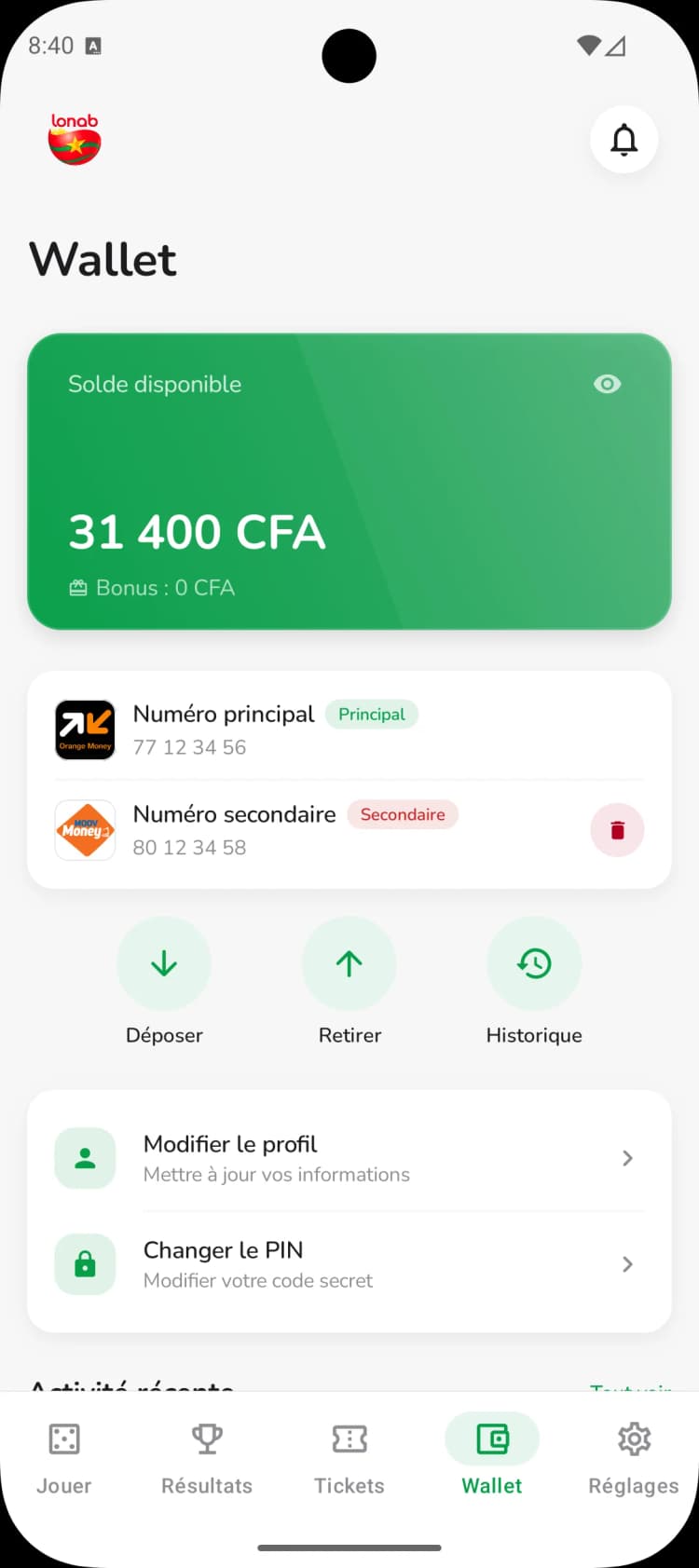 Faso Loto - Portefeuille